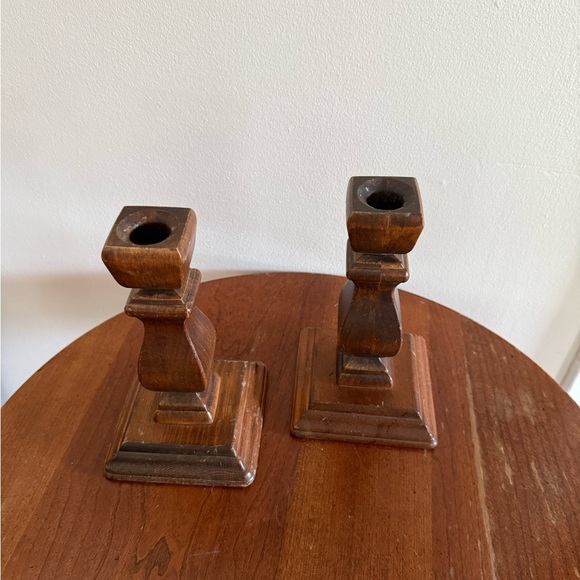 Vintage Wood Square Candle Holders Country Farmhouse Cottagecore - Picture 2 of 7